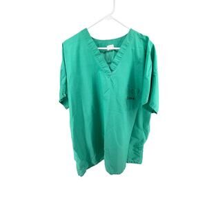 Dilly Vintage Cerebyx Teal Green Short Sleeve Scrub Top Women's Size XL
